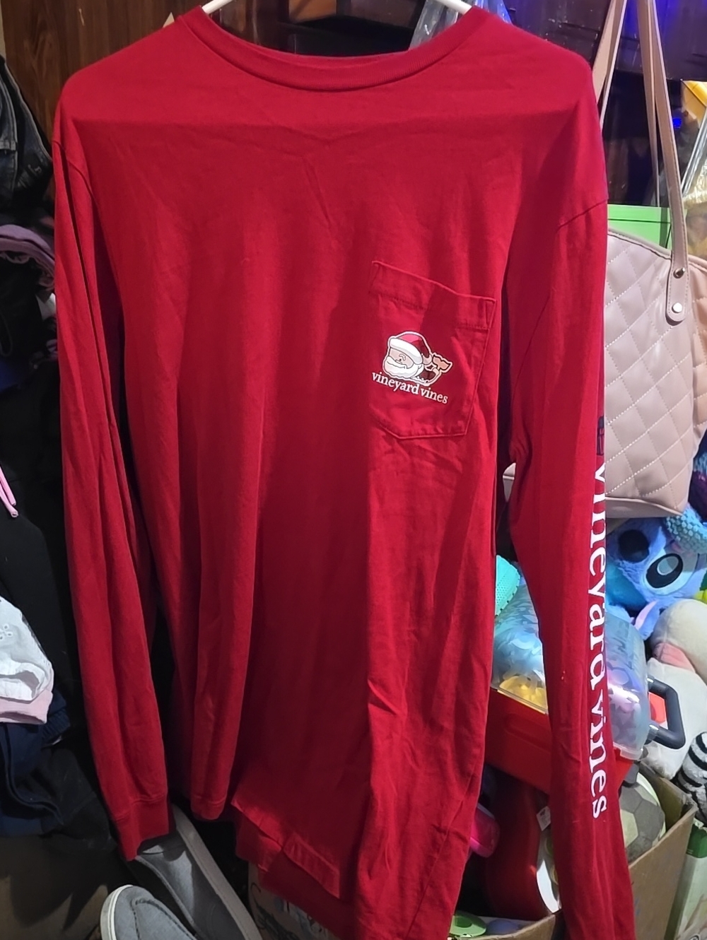 !!. Mens M Red Long Sleeve Pocket Shirt with Sleeve Logo